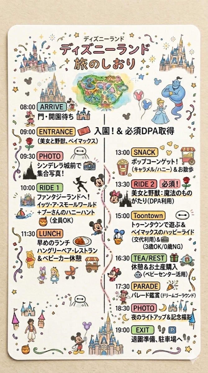 AIとの壁打ちをもとに作成した子連れディズニーランドのしおり